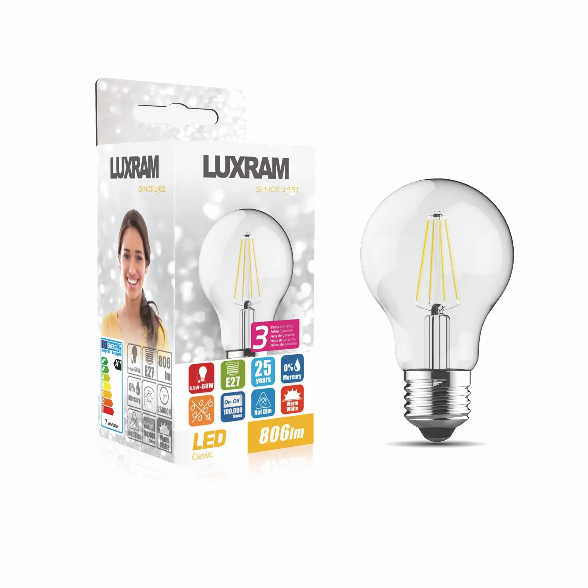 Value Classic LED GLS E27 6.5W 3000K 806lm 763111154  Luxram Value Classic
